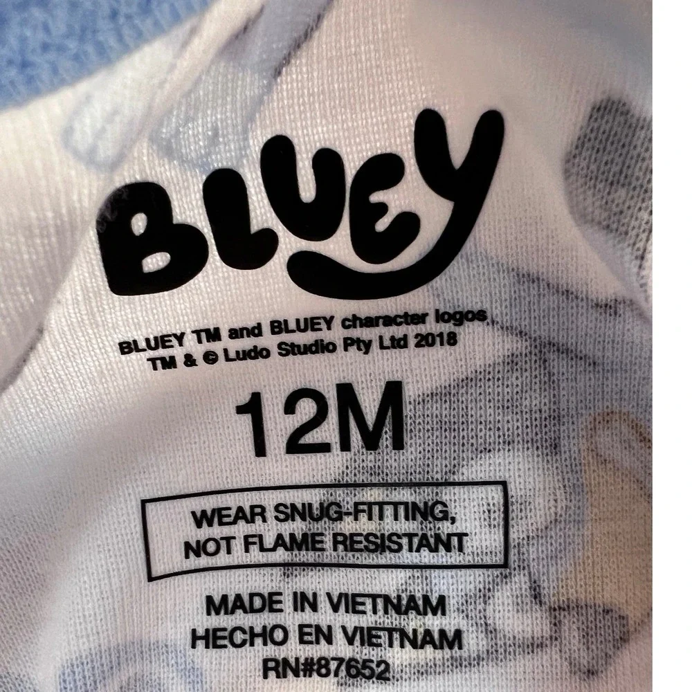 Bluey Bingo Kids 2 Piece Cotton Pajama Set White Blue 12M NEW NWT